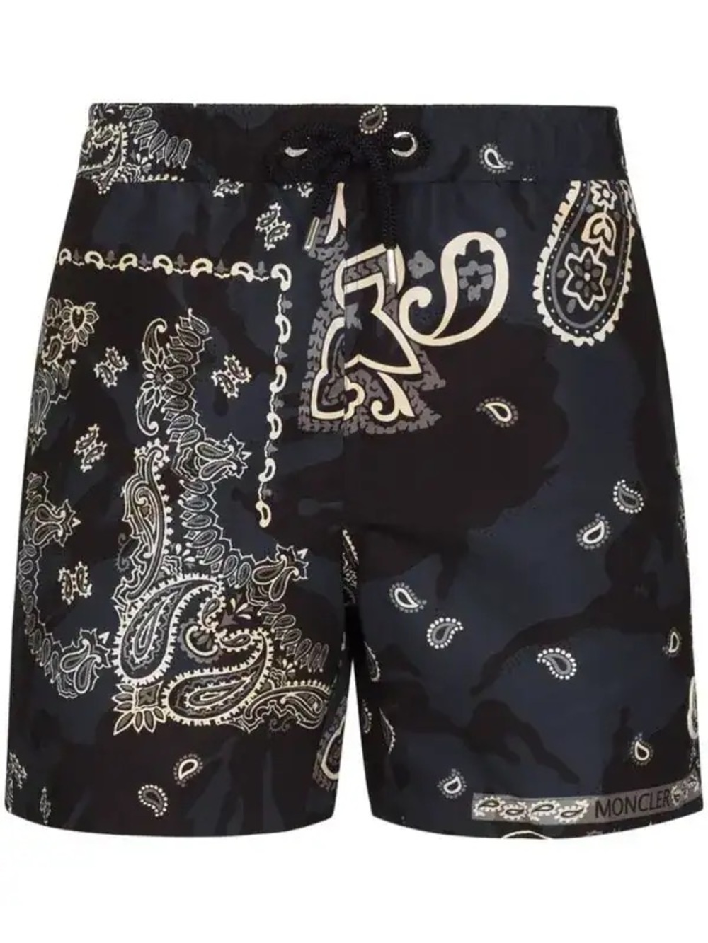 Moncler Black Paisley-Print Athletic Swim Shorts